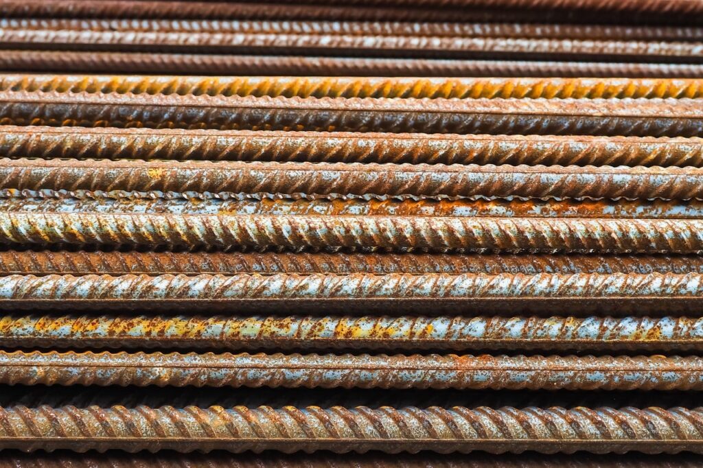 rows of rebar to be used in concrete